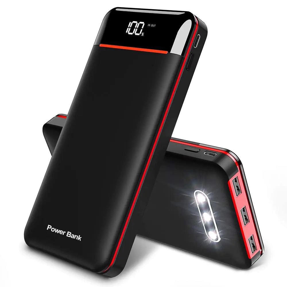 Power Bank Portable Charger 25000mAh High Capacity 3 USB Outputs Charge External Battery Pack with LCD Display (Red)